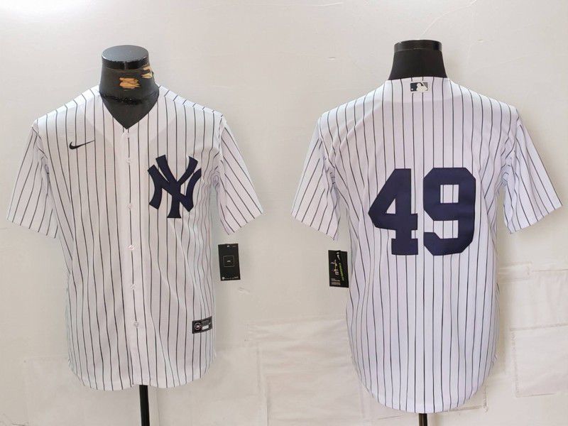 Men New York Yankees 49 No Name White Stripe Game 2024 Nike MLB Jersey style 1